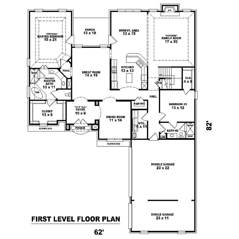 Floor Plan First Story of Southern Plan #170-1113