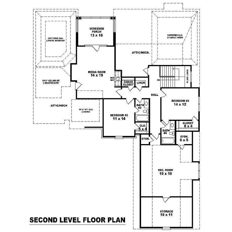 Floor Plan Second Story of Southern Plan #170-1113