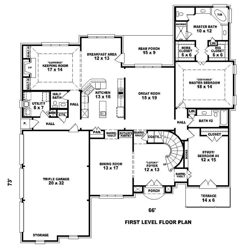Floor Plan First Story of Southern Plan #170-1114