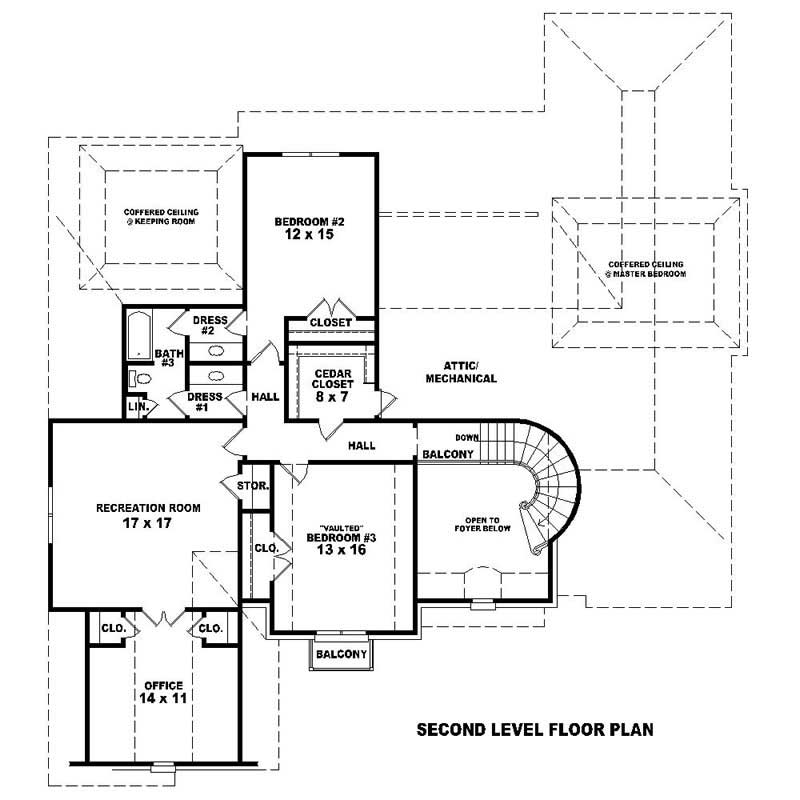 Floor Plan Second Story of Southern Plan #170-1114