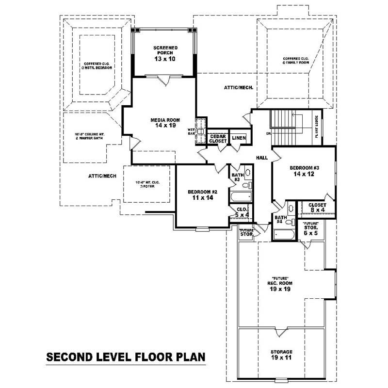 Floor Plan Second Story of Southern Plan #170-1115