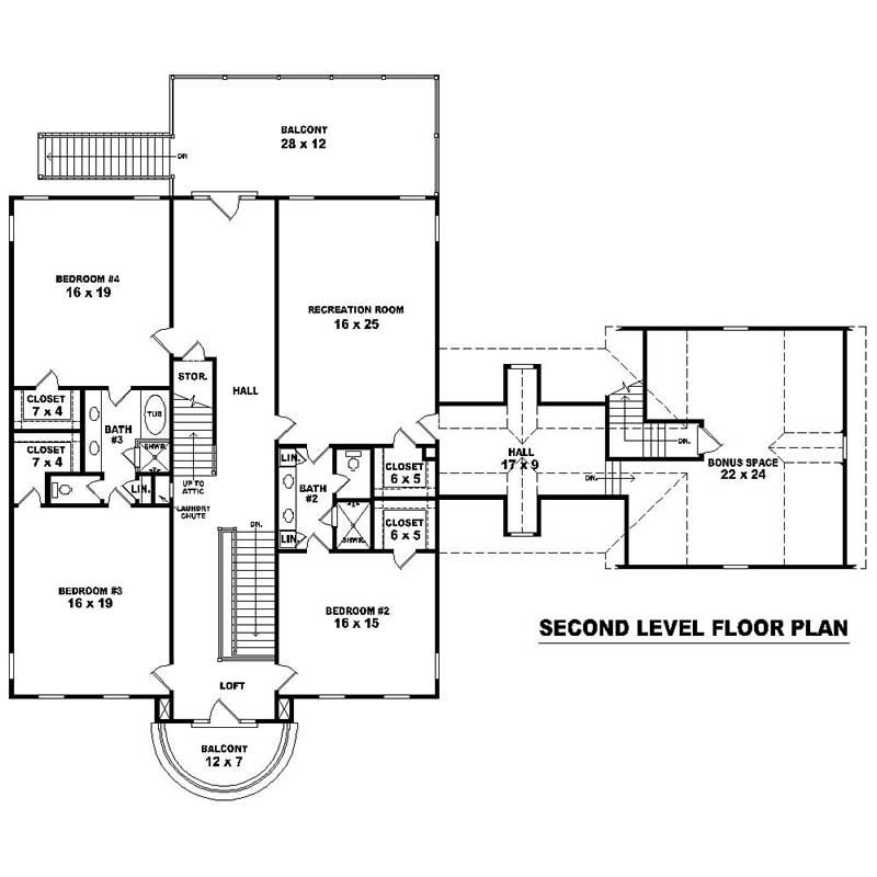 Floor Plan Second Story of Southern Plan #170-1118