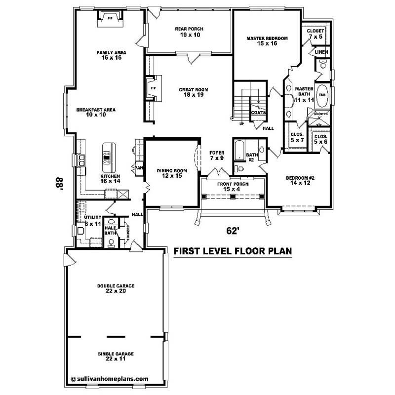 Floor Plan First Story of Southern Plan #170-1120