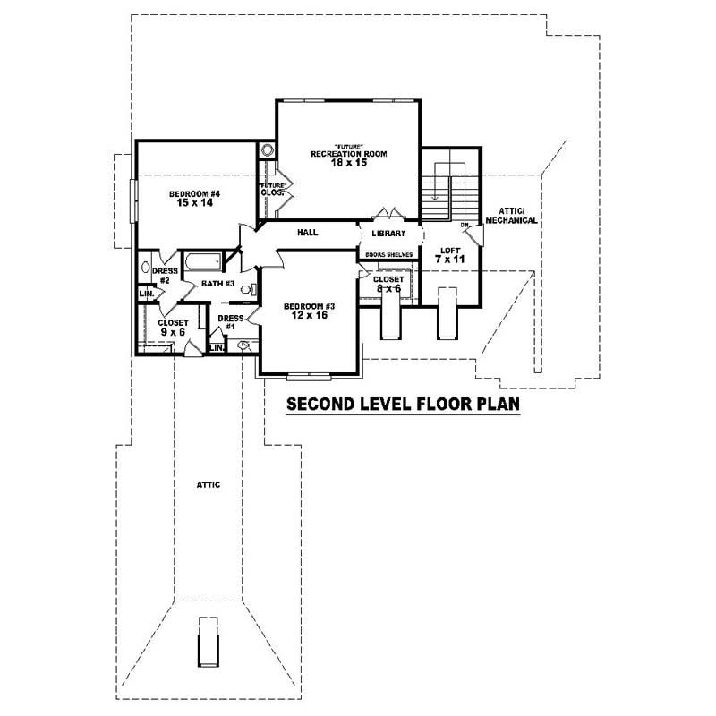 Floor Plan Second Story of Southern Plan #170-1120