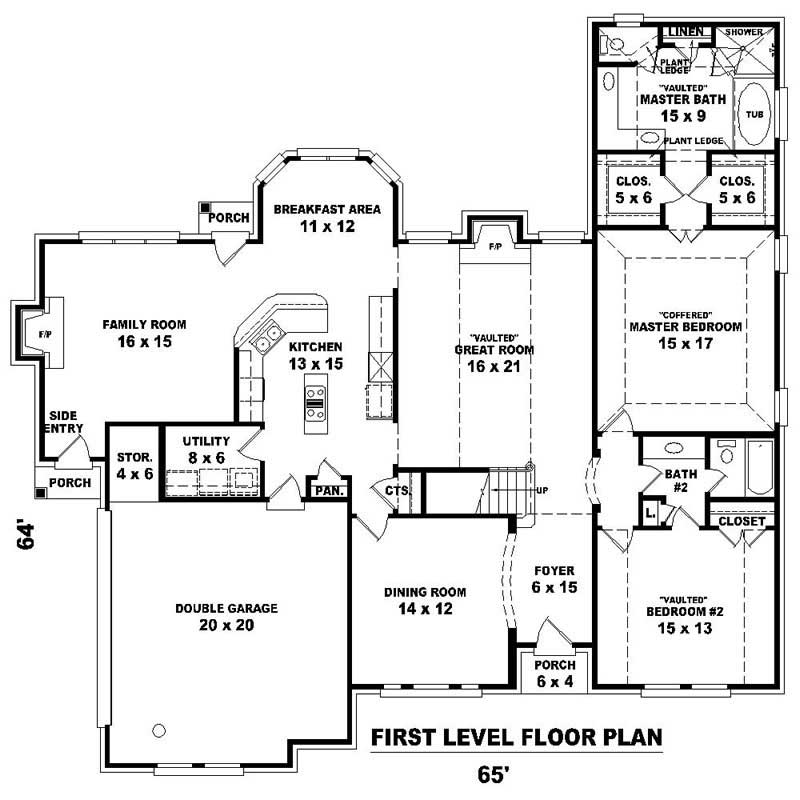 Floor Plan First Story of Southern Plan #170-1123