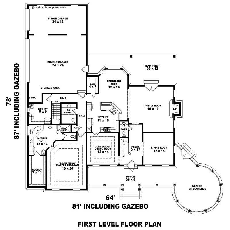 Floor Plan First Story of Southern Plan #170-1125