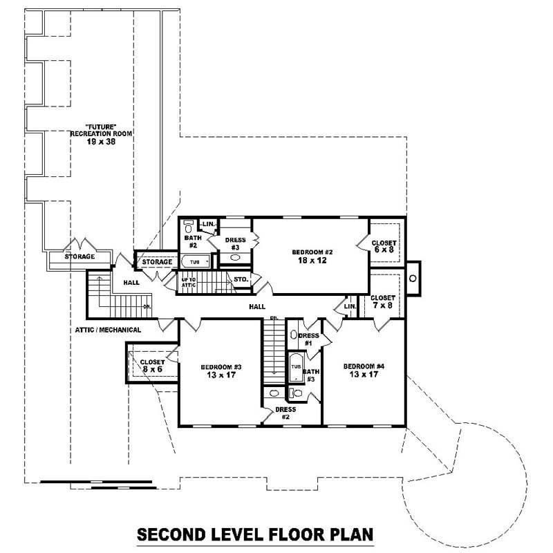 Floor Plan Second Story of Southern Plan #170-1125