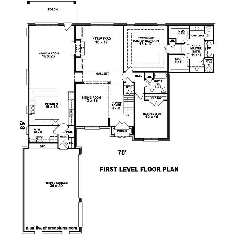 Floor Plan First Story of Southern Plan #170-1127