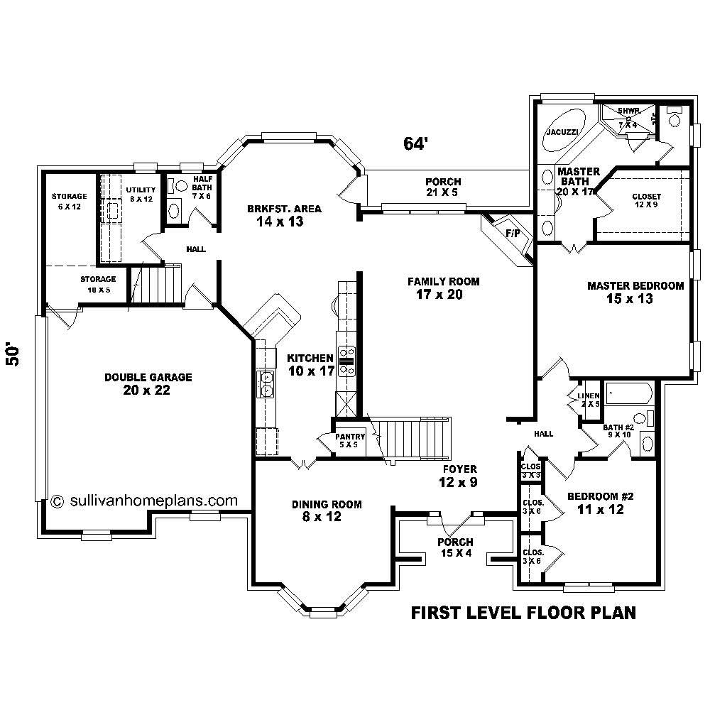 Floor Plan First Story of French Plan #170-1132