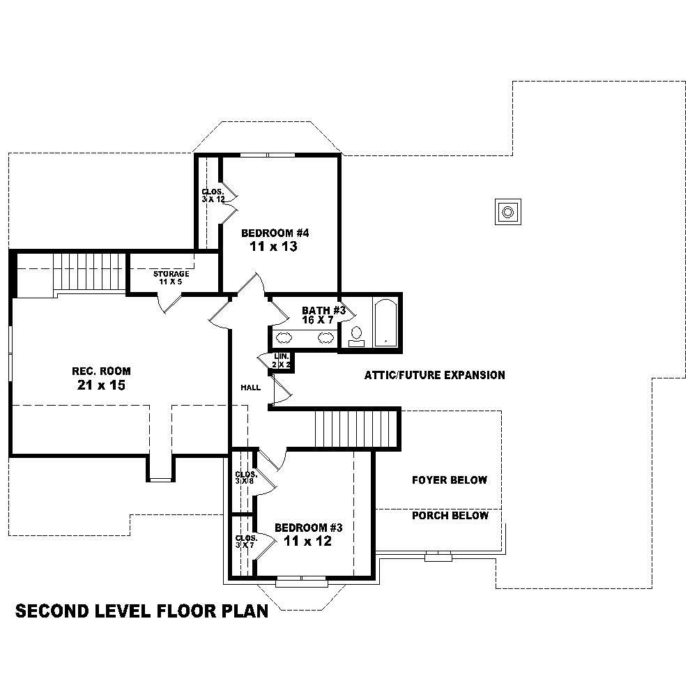 Floor Plan Second Story of French Plan #170-1132