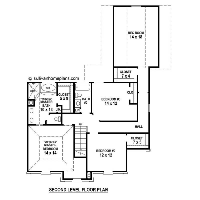 Floor Plan Second Story of European Plan #170-1133