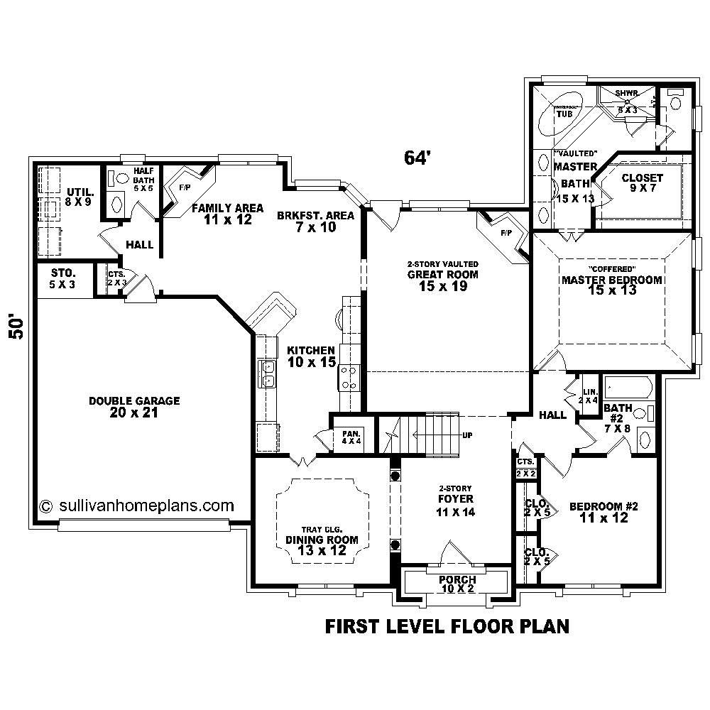 Floor Plan First Story of French Plan #170-1134