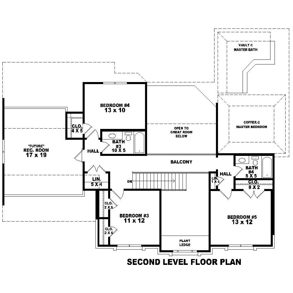 Floor Plan Second Story of French Plan #170-1134