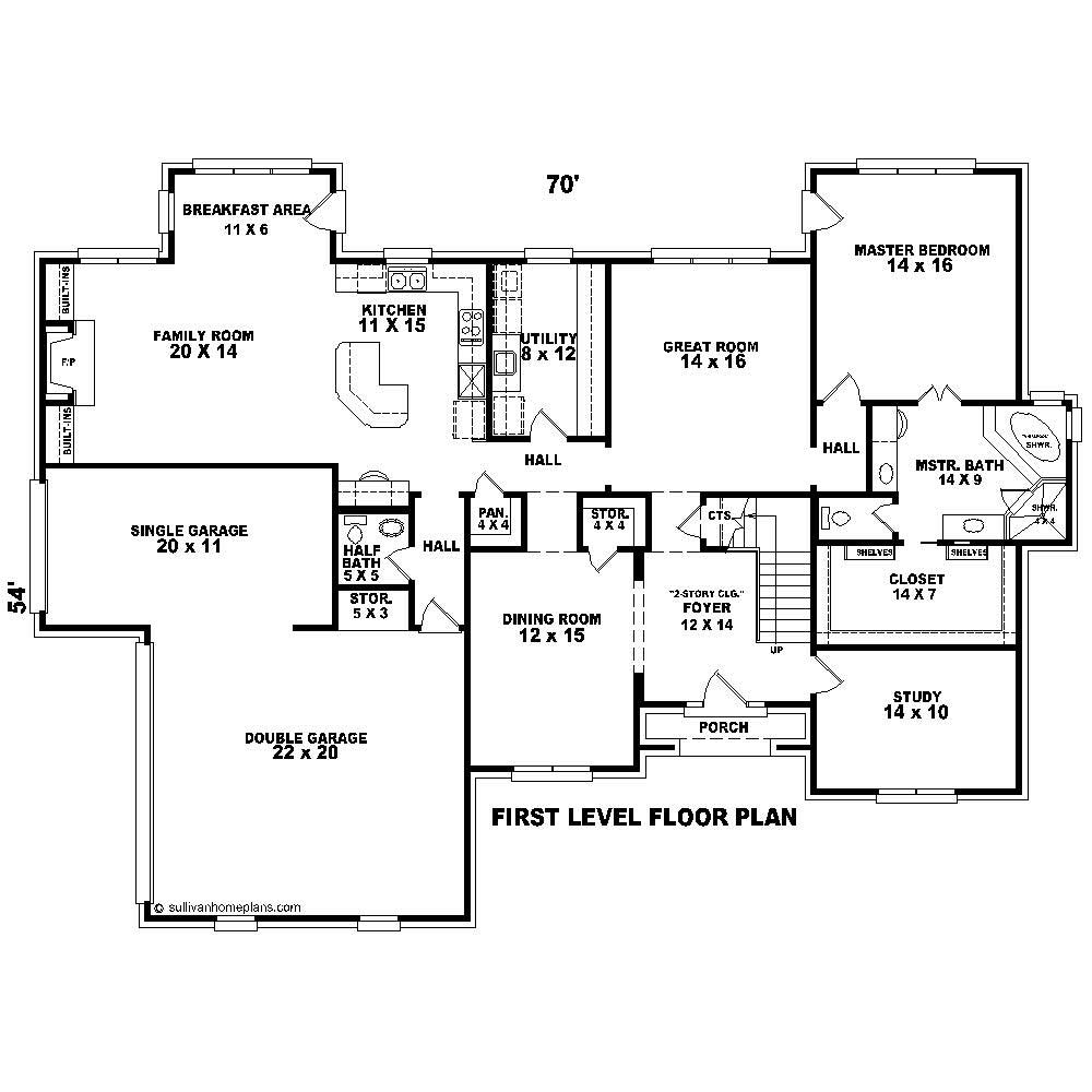 Floor Plan First Story of French Plan #170-1135