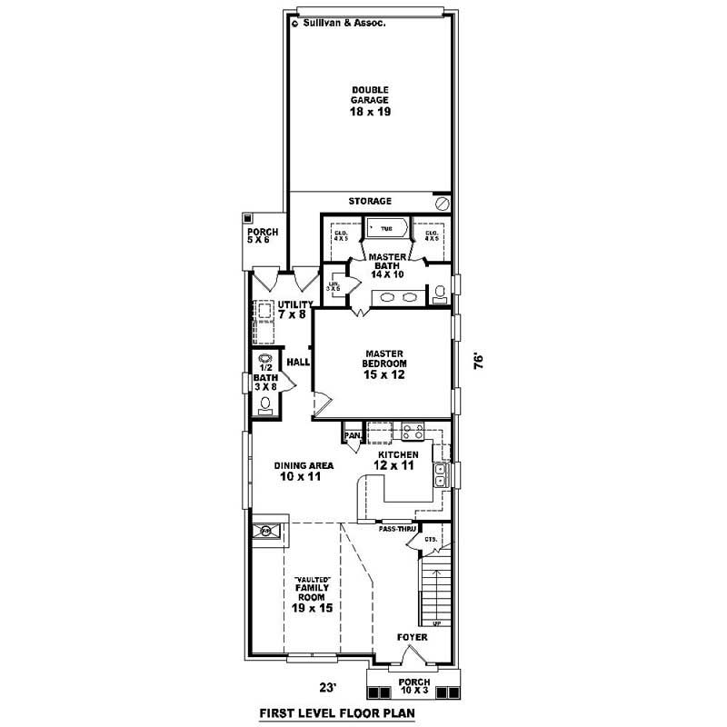 Floor Plan First Story of Southern Plan #170-1138