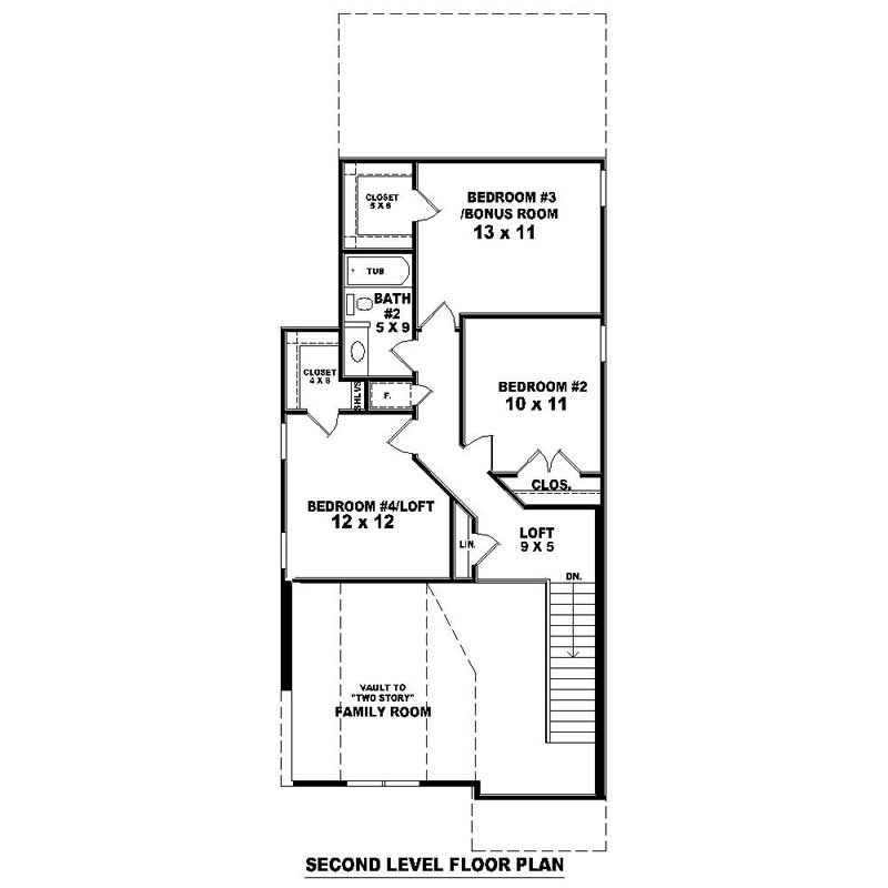 Floor Plan Second Story of Southern Plan #170-1138