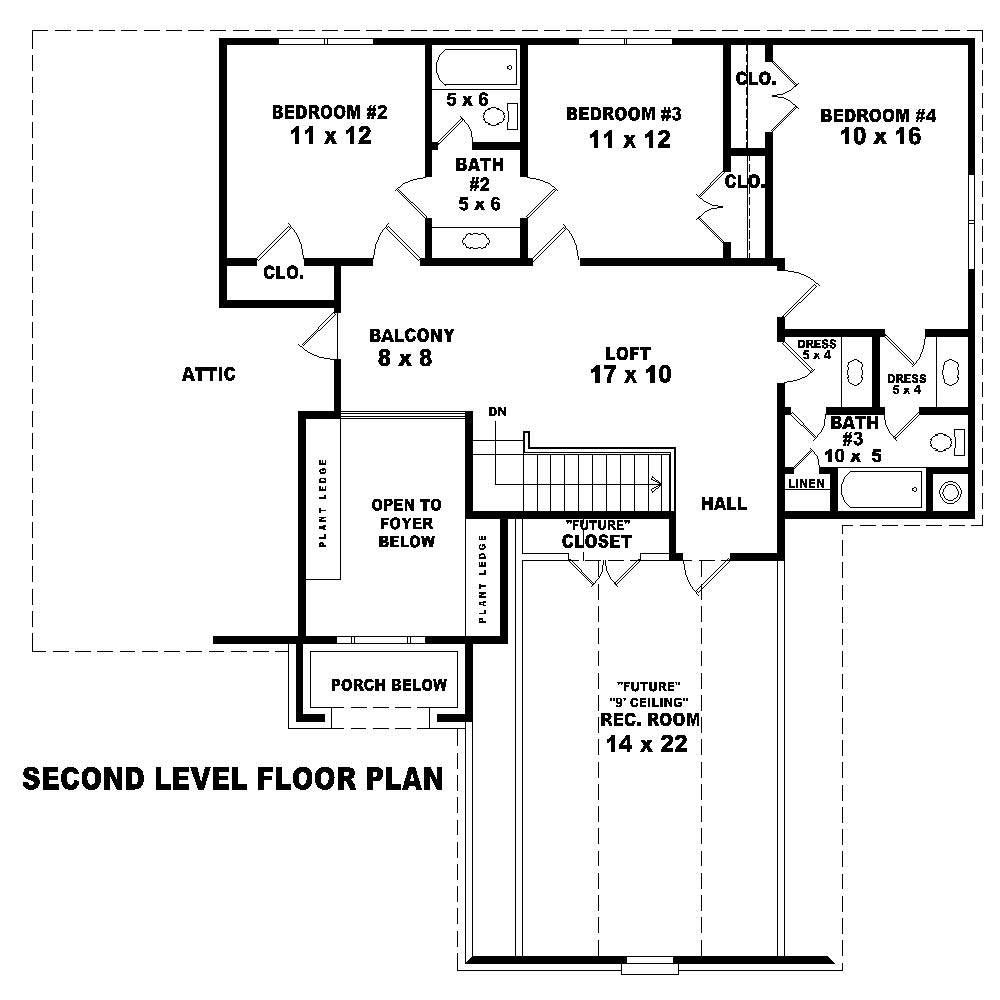 Floor Plan Second Story of French Plan #170-1154