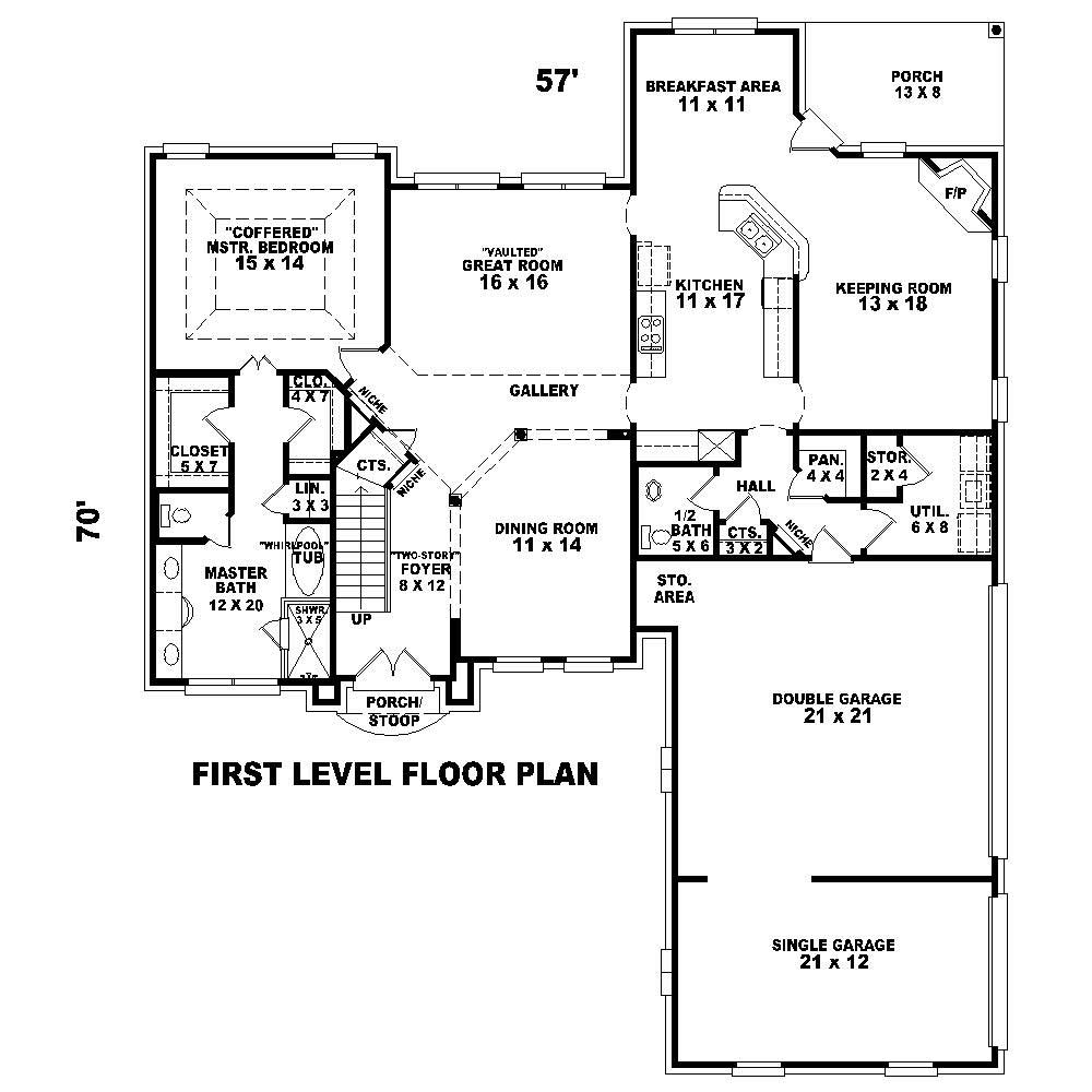 Floor Plan First Story of Country Plan #170-1169