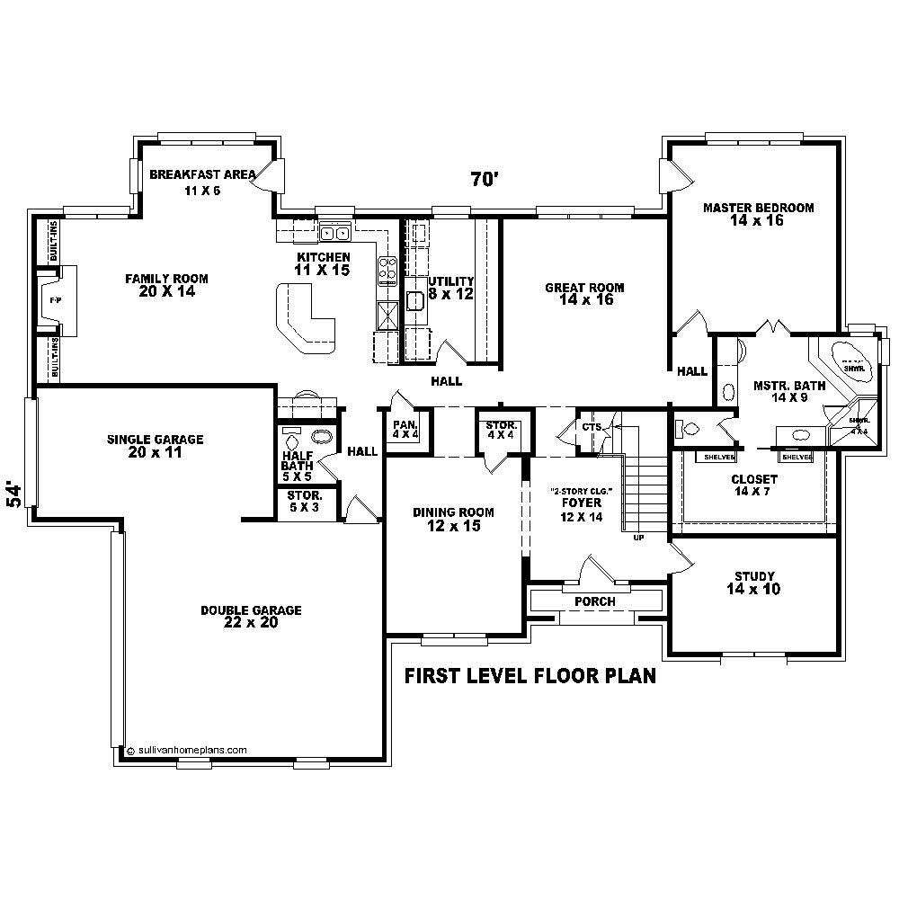 Floor Plan First Story of French Plan #170-1171