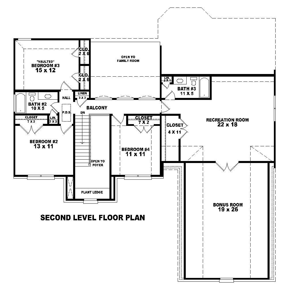 Floor Plan Second Story of Country Plan #170-1184