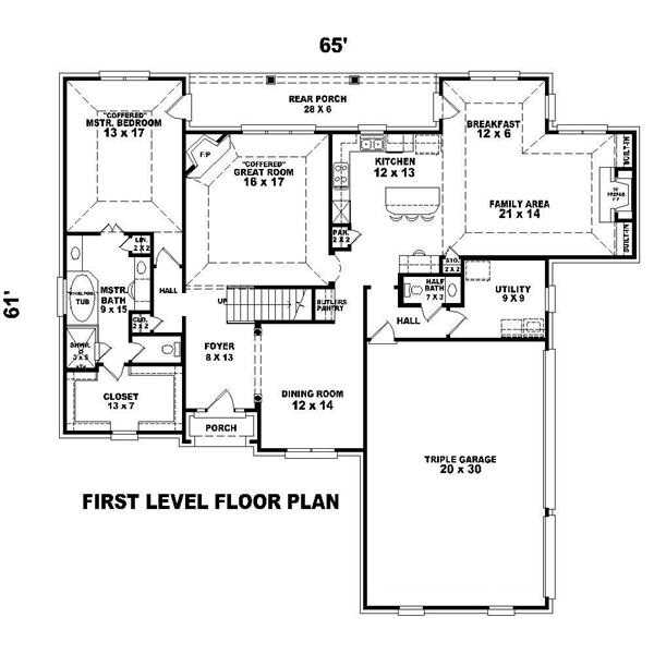 Floor Plan First Story of French Plan #170-1185