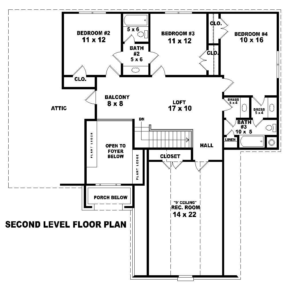 Floor Plan Second Story of French Plan #170-1186