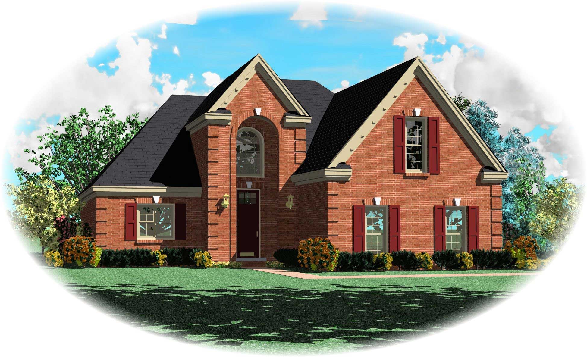 Front view of French home (ThePlanCollection: House Plan #170-1186)