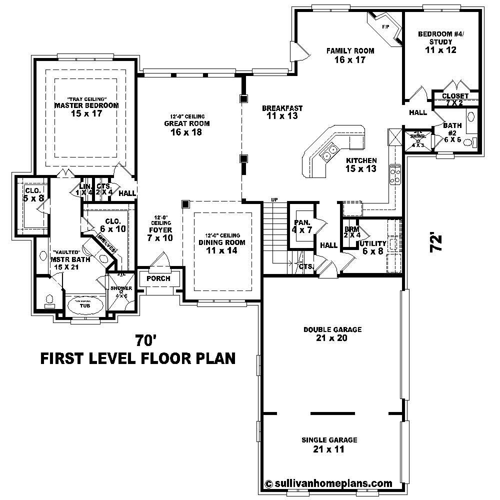 Floor Plan First Story of Country Plan #170-1192