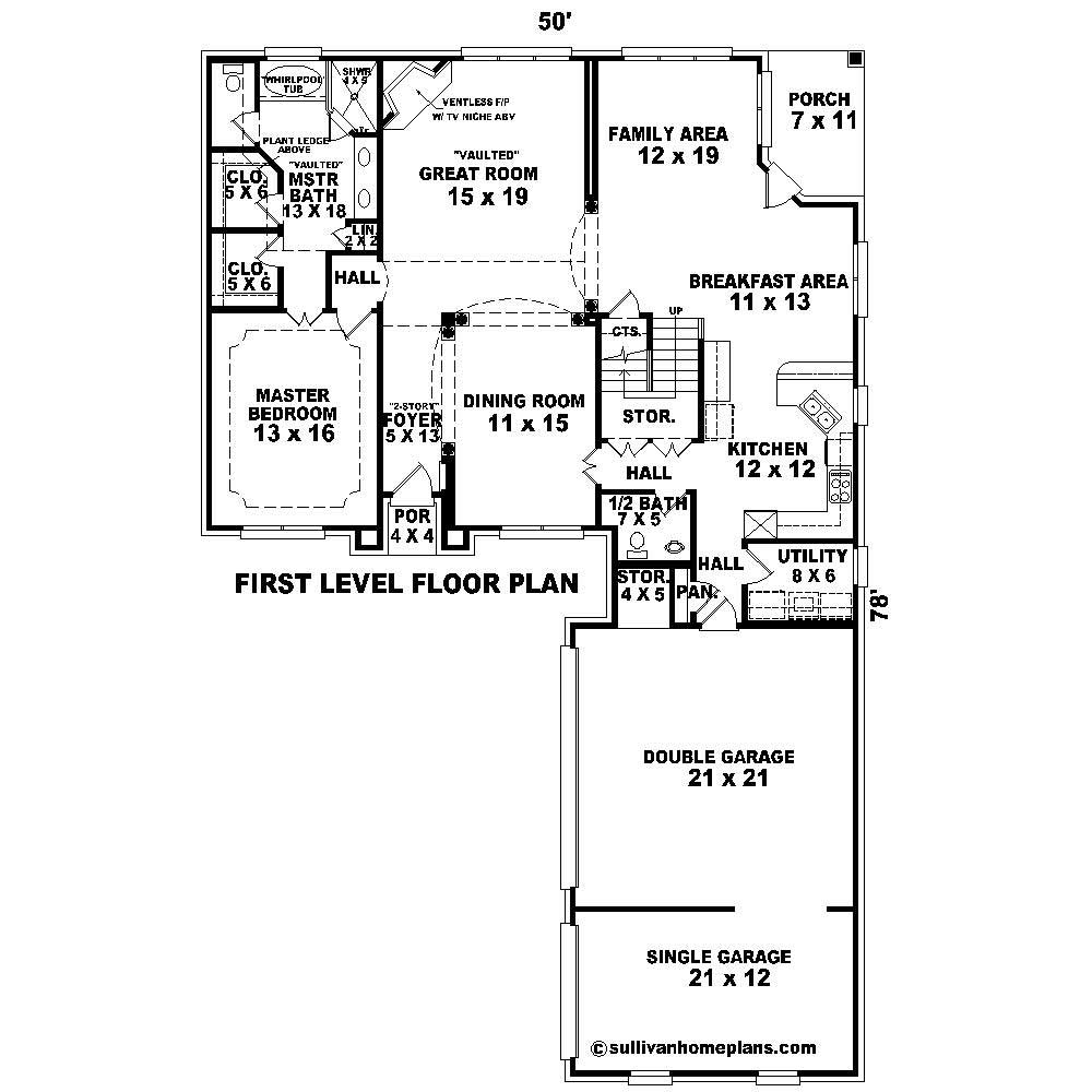 Floor Plan First Story of Country Plan #170-1202