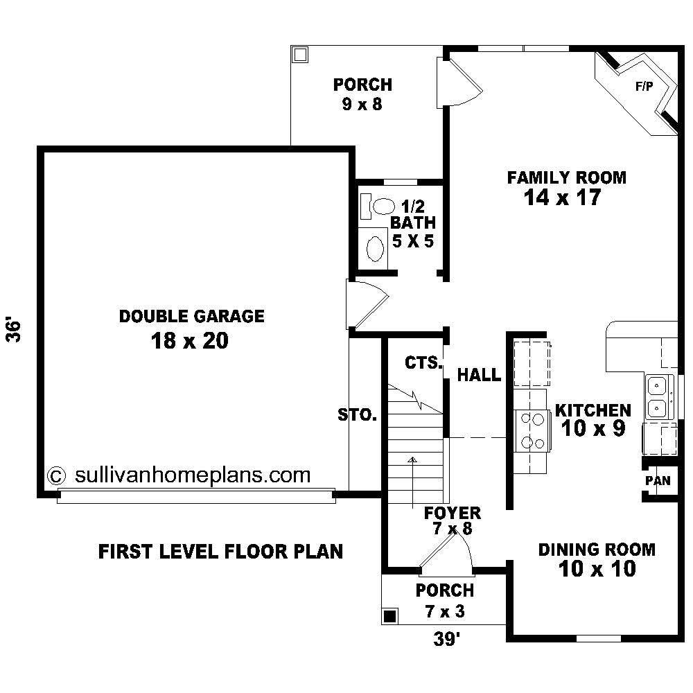Floor Plan First Story of French Plan #170-1204