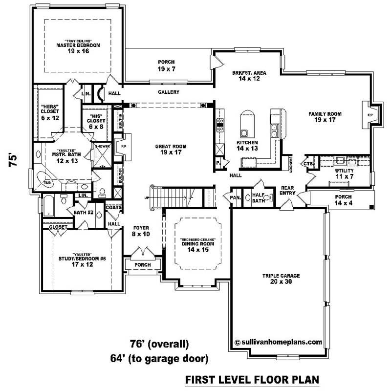 Floor Plan First Story of Southern Plan #170-1205