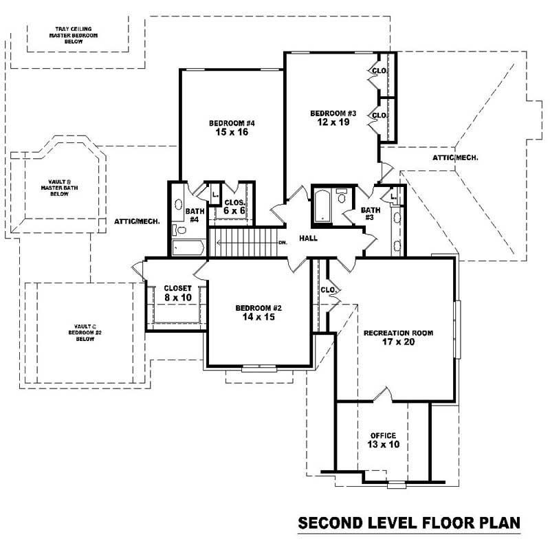 Floor Plan Second Story of Southern Plan #170-1205