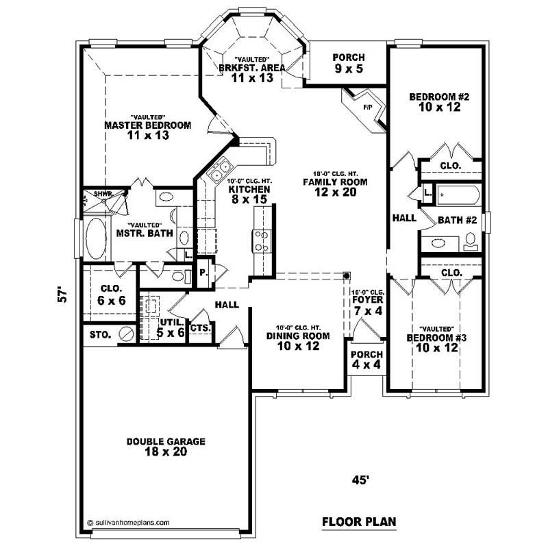 Floor Plan First Story of Southern Plan #170-1211