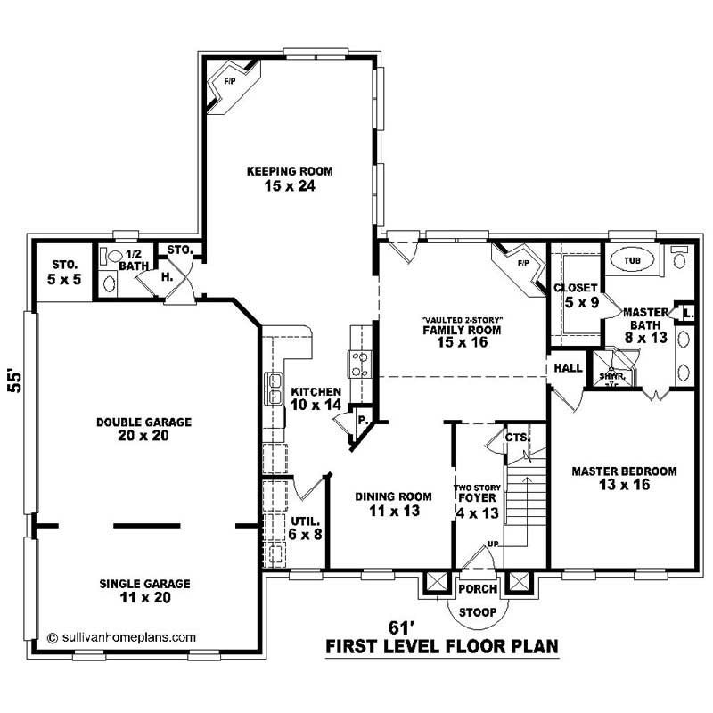Floor Plan First Story of Southern Plan #170-1212