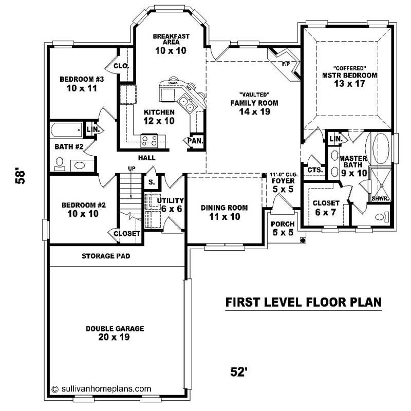 Floor Plan First Story of Southern Plan #170-1213