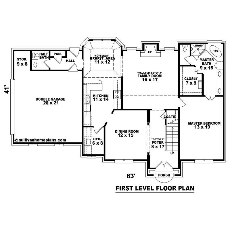 Floor Plan First Story of Southern Plan #170-1214