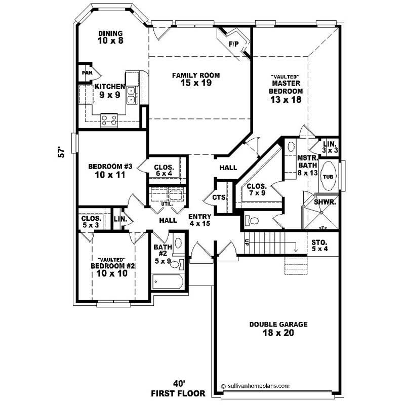 Floor Plan First Story of Southern Plan #170-1216