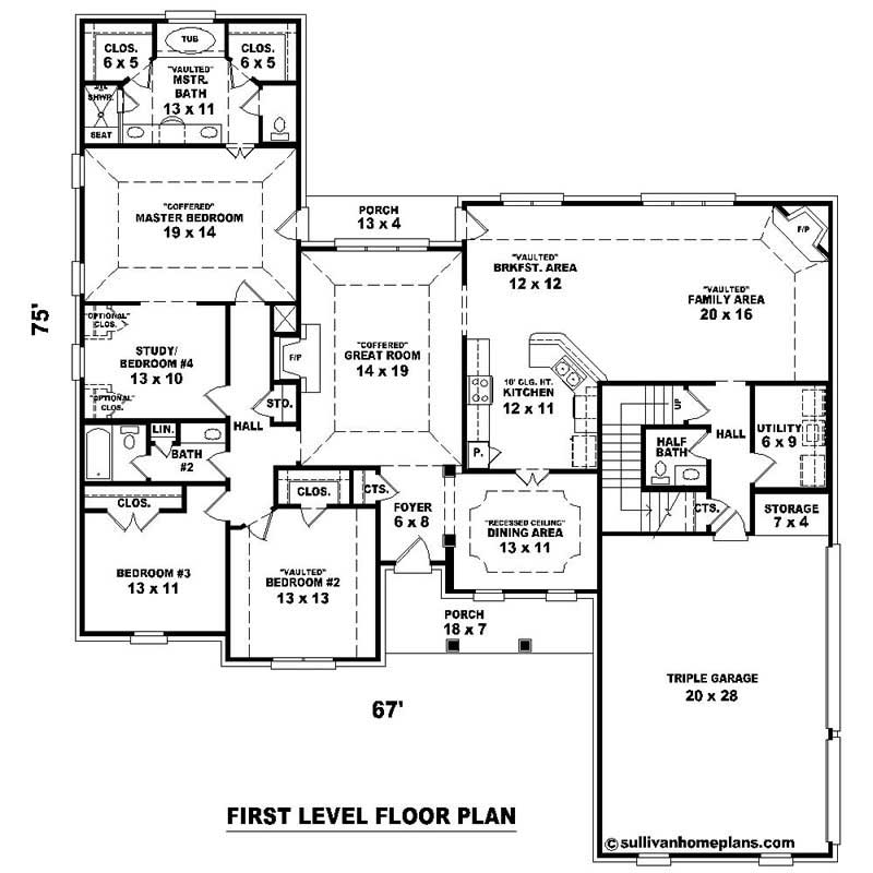 Floor Plan First Story of Southern Plan #170-1224