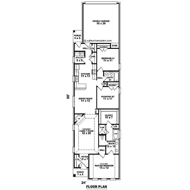 Floor Plan First Story of Southern Plan #170-1225