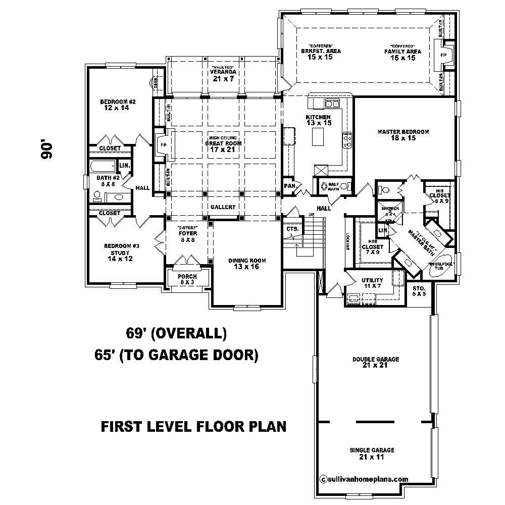 Floor Plan First Story of French Plan #170-1234