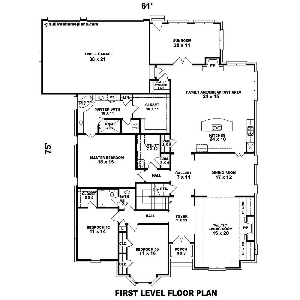 Floor Plan First Story of French Plan #170-1237