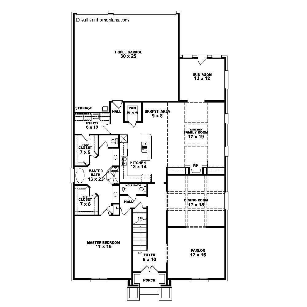 Floor Plan First Story of Country Plan #170-1238
