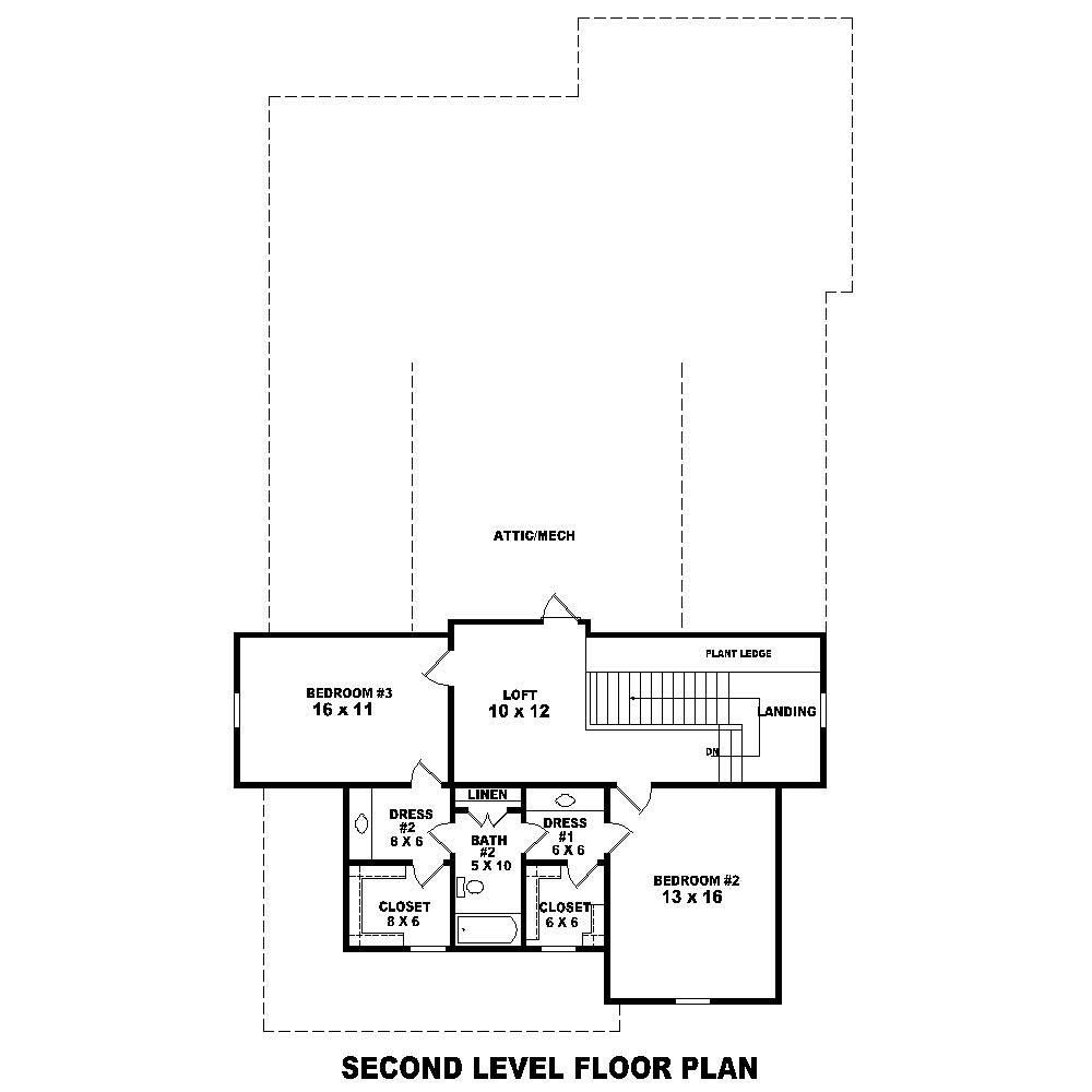 Floor Plan Second Story of French Plan #170-1243
