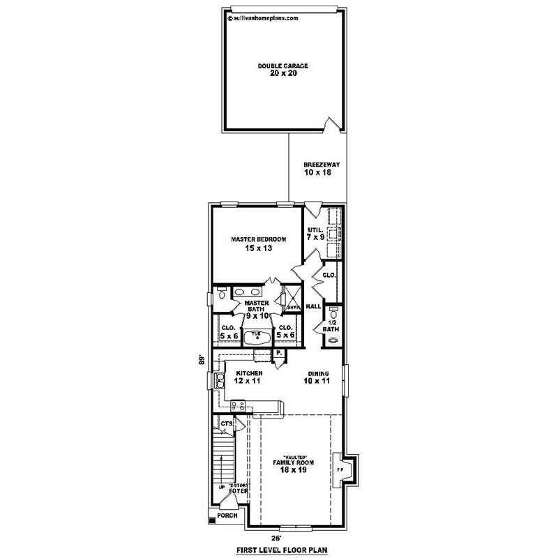 Floor Plan First Story of Southern Plan #170-1249