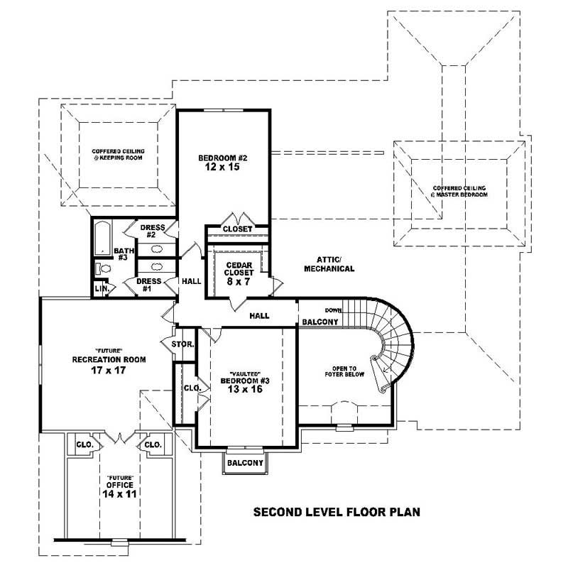 Floor Plan Second Story of Southern Plan #170-1260