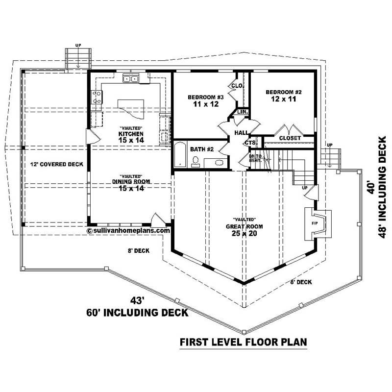 Floor Plan First Story of Southern Plan #170-1268
