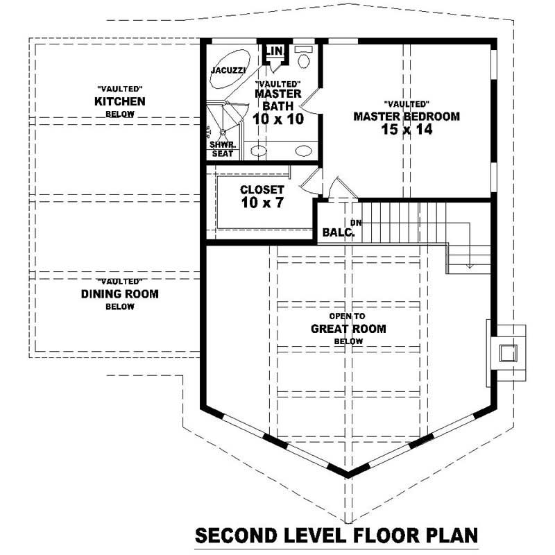 Floor Plan Second Story of Southern Plan #170-1268