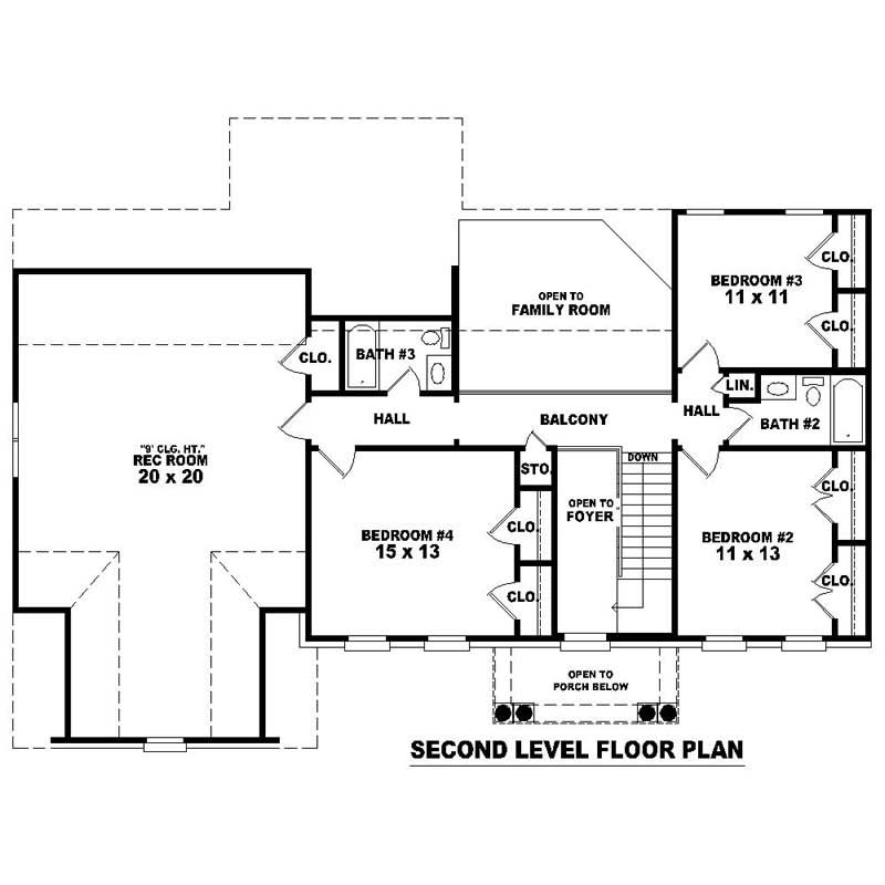 Floor Plan Second Story of Southern Plan #170-1270