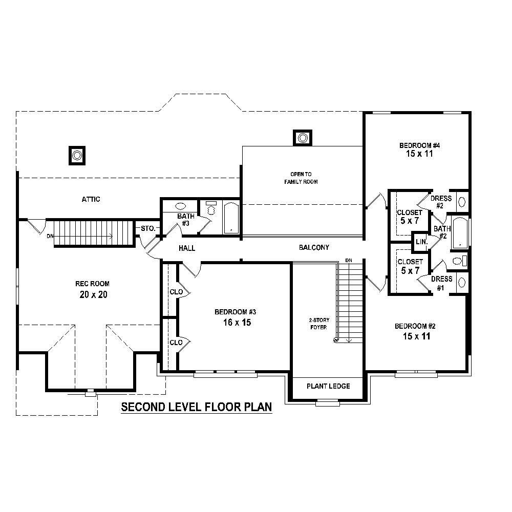 Floor Plan Second Story of French Plan #170-1278