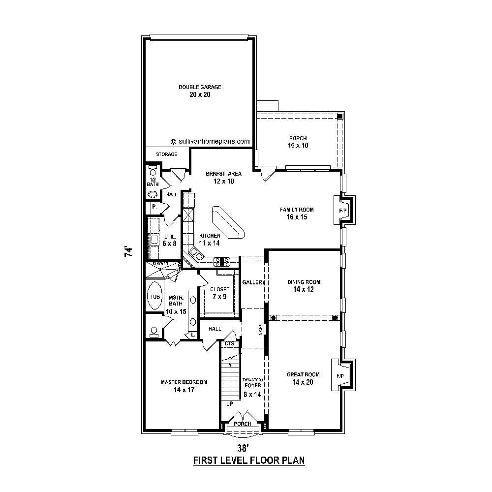 Floor Plan First Story of French Plan #170-1279